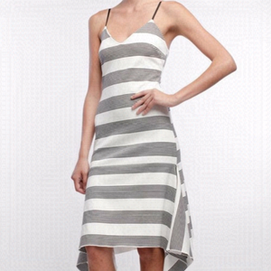 LINE + Dot | Striped Mermaid Asymmetrical Hem Dress